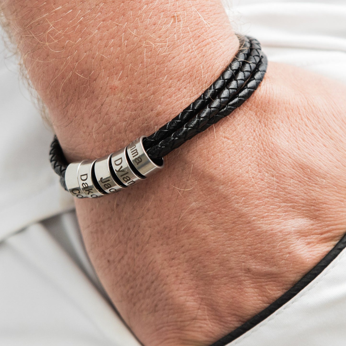 Men’s Leather Bracelet – Custom Beads & 18K Gold