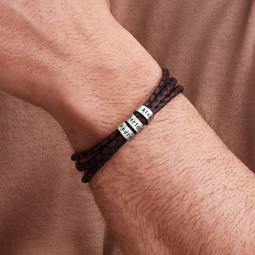 Men’s Leather Bracelet – Custom Beads & 18K Gold