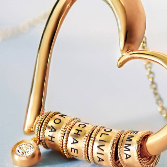 Charming Heart Necklace with Engraved Beads