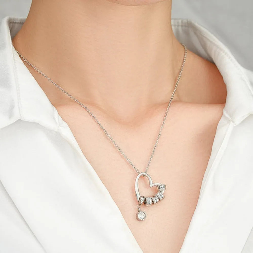 Charming Heart Necklace with Engraved Beads