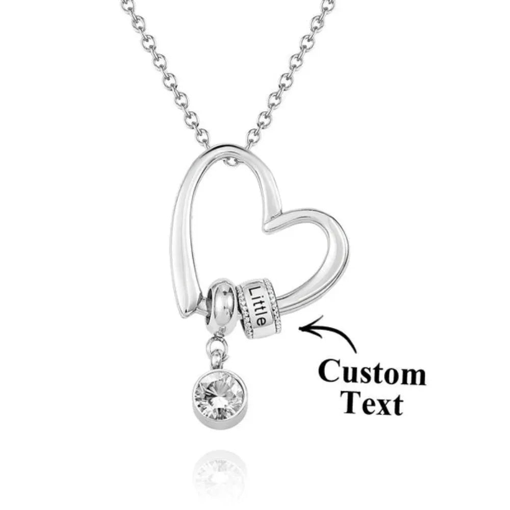 Charming Heart Necklace with Engraved Beads