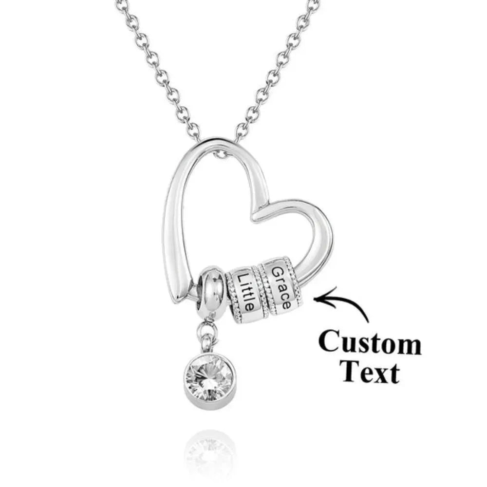 Charming Heart Necklace with Engraved Beads