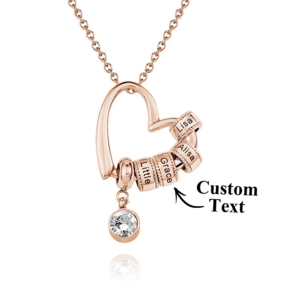 Charming Heart Necklace with Engraved Beads