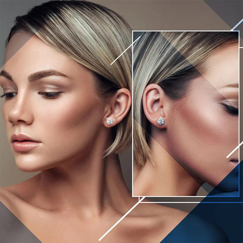 Halo Moissanite Stud Earrings in Sterling Silver