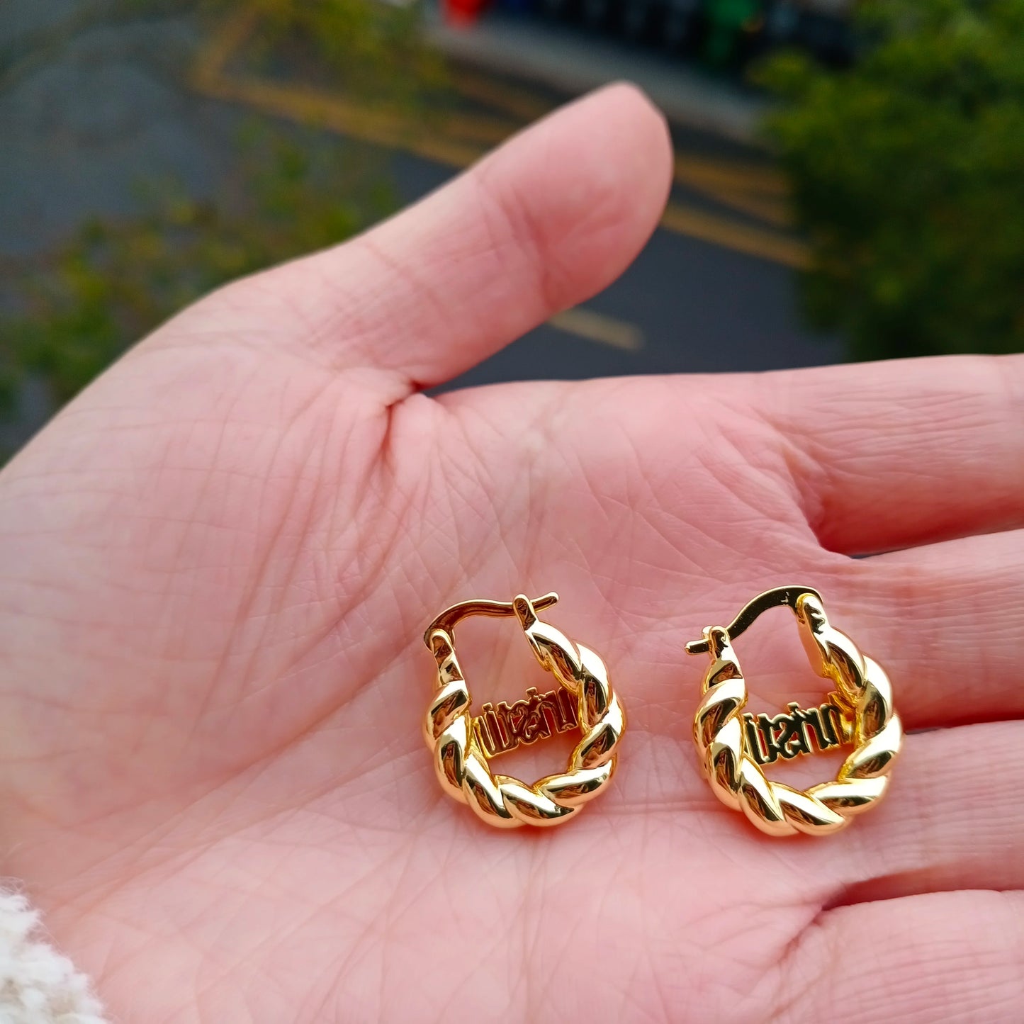 Custom Name Twist Hoop Earrings