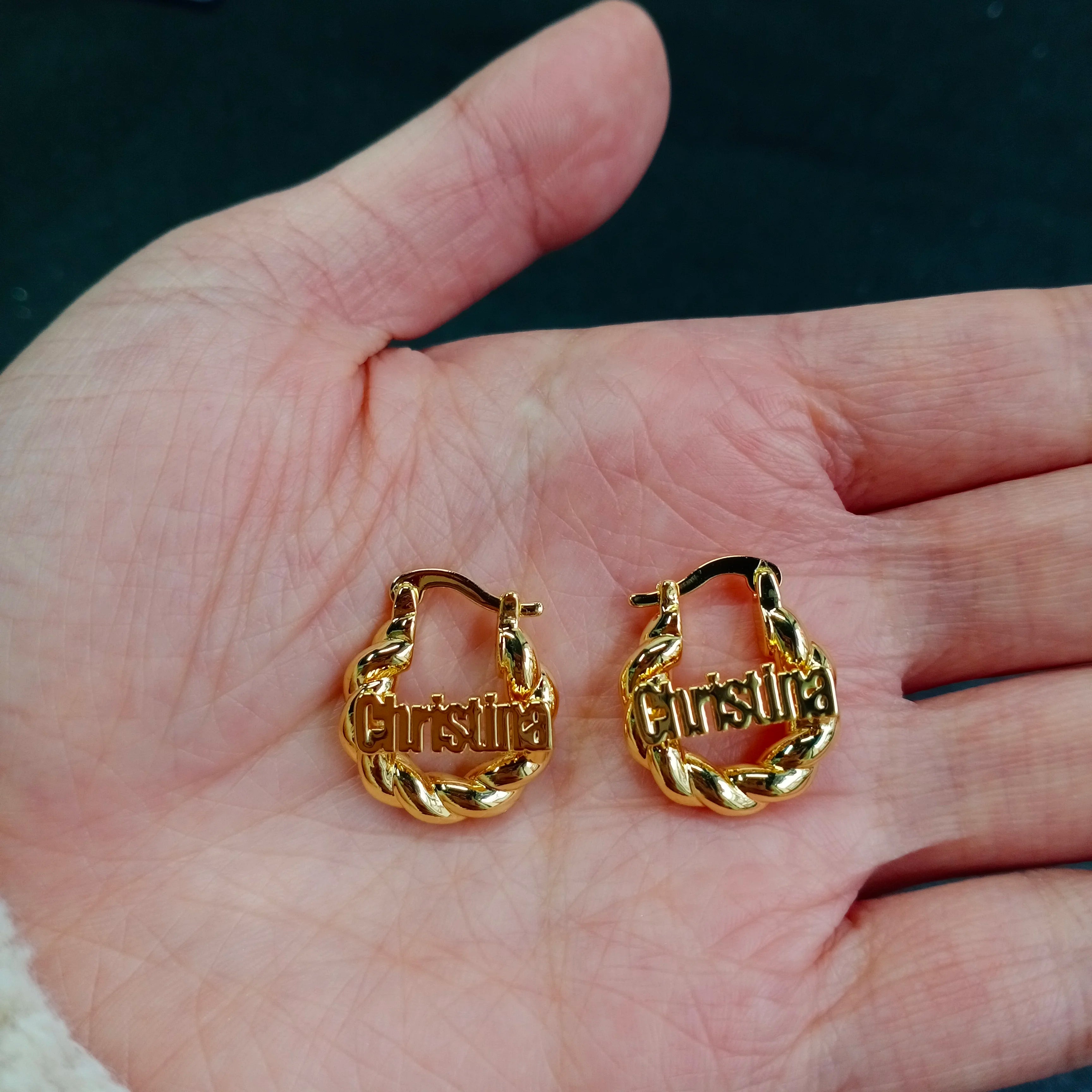 Custom Name Twist Hoop Earrings