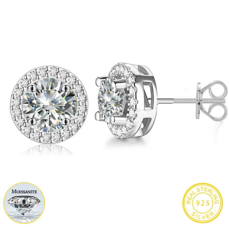 Halo Moissanite Stud Earrings in Sterling Silver