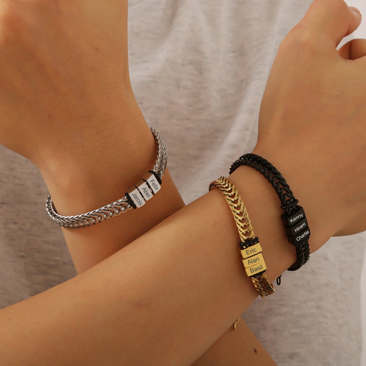 Dad Bracelet with Kids’ Names – Stainless Steel