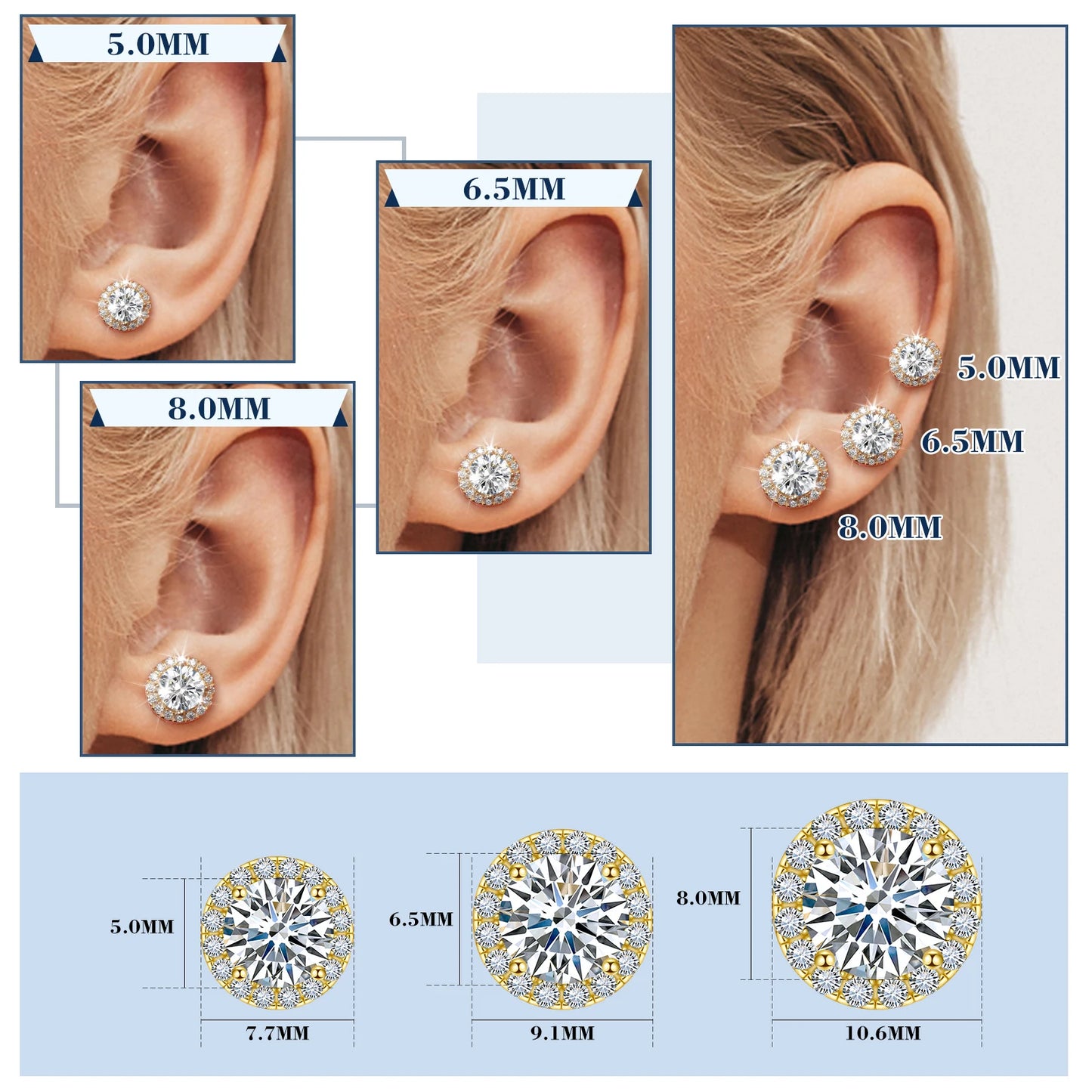 Halo Moissanite Stud Earrings in Sterling Silver