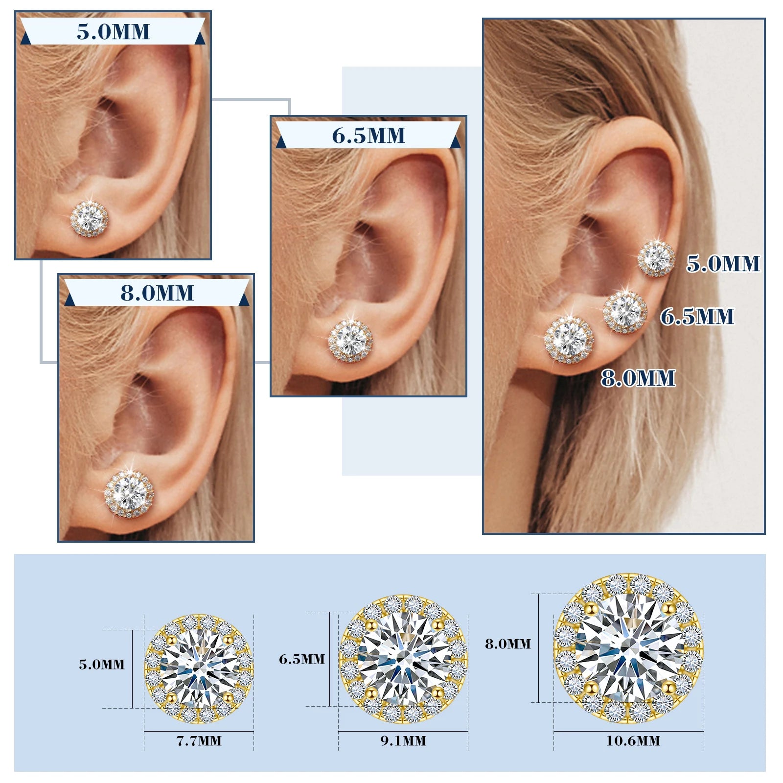 Halo Moissanite Stud Earrings in Sterling Silver