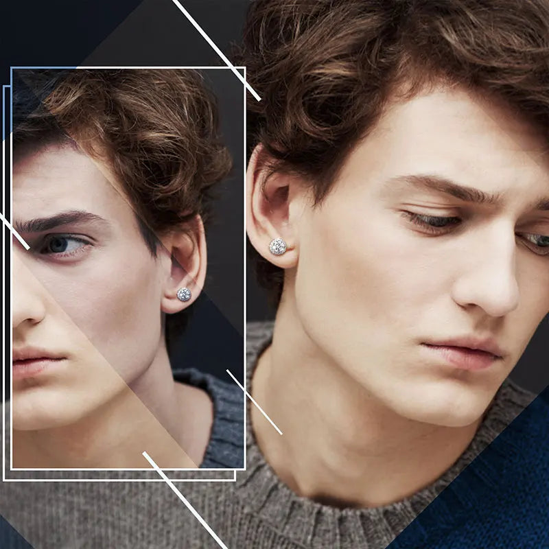 Halo Moissanite Stud Earrings in Sterling Silver