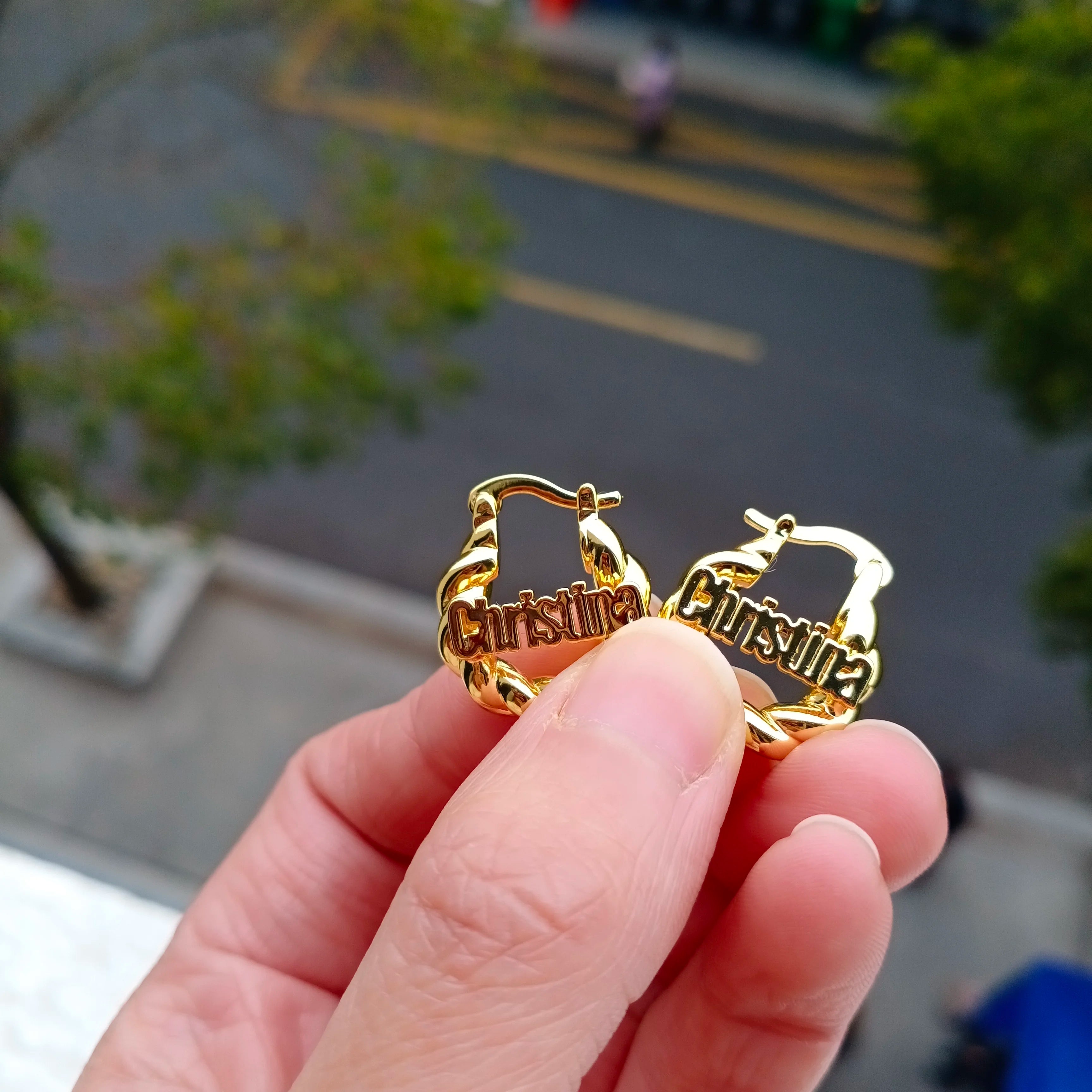 Custom Name Twist Hoop Earrings