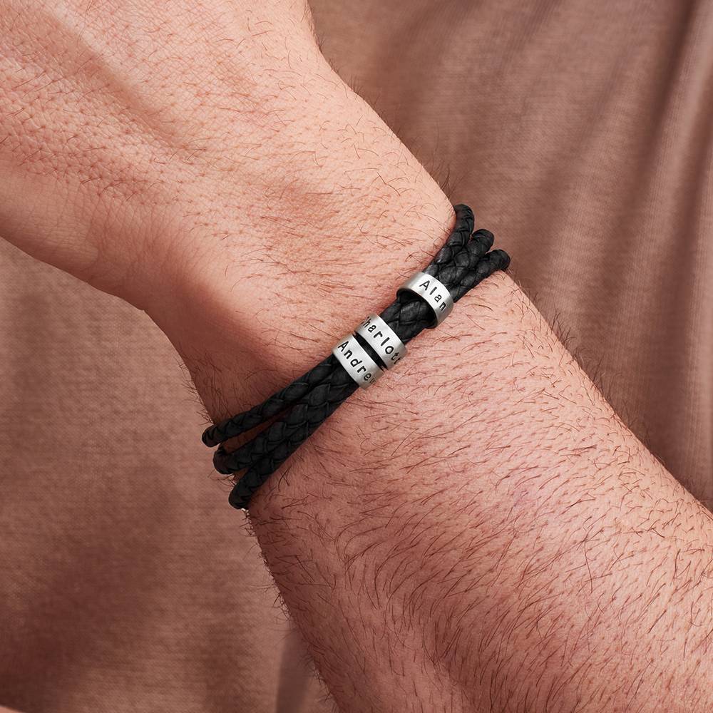 Men’s Leather Bracelet – Custom Beads & 18K Gold