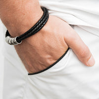 Men’s Leather Bracelet – Custom Beads & 18K Gold