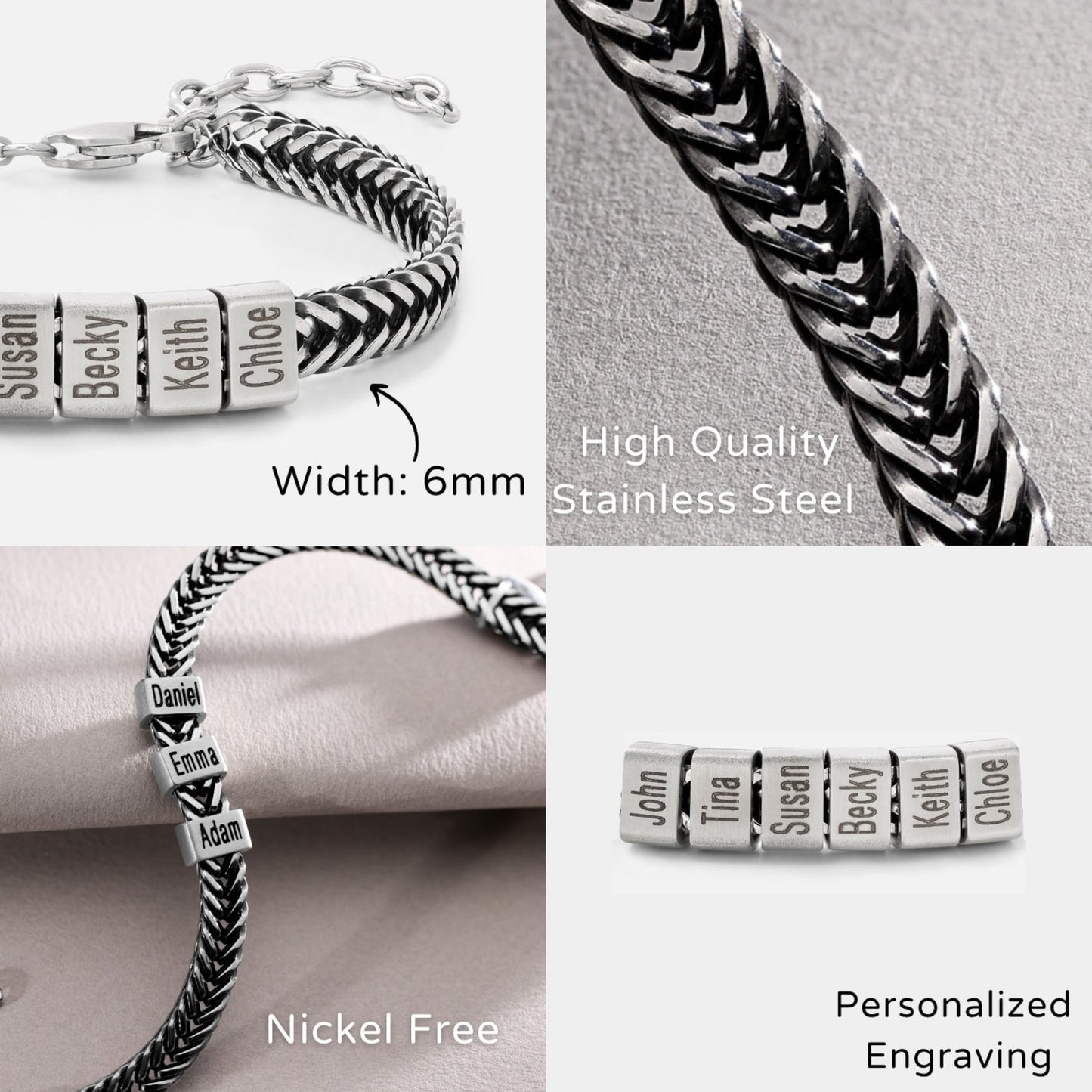 Dad Bracelet with Kids’ Names – Stainless Steel