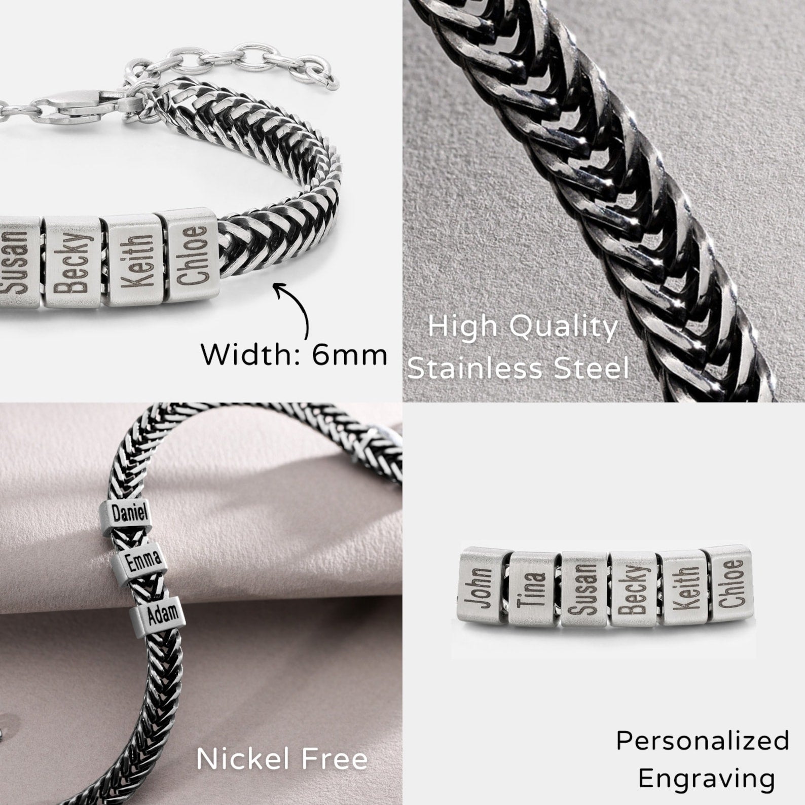 Dad Bracelet with Kids’ Names – Stainless Steel