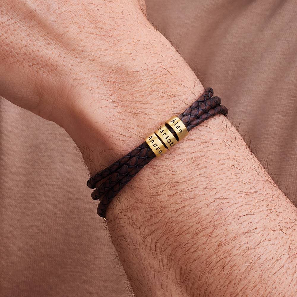Men’s Leather Bracelet – Custom Beads & 18K Gold